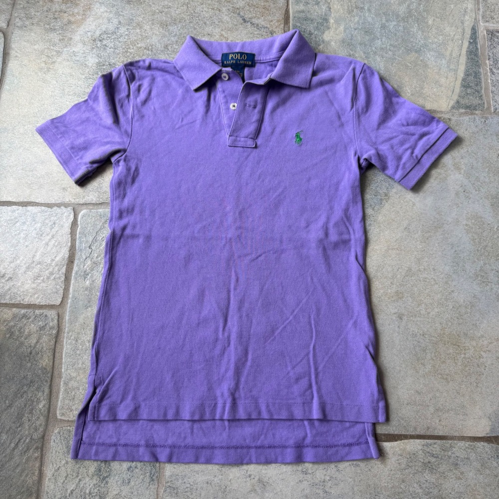 Ralph Lauren Boys‎ Polo Shirt Size 8 Purple Green Pony Classic Fit Short Sleeve